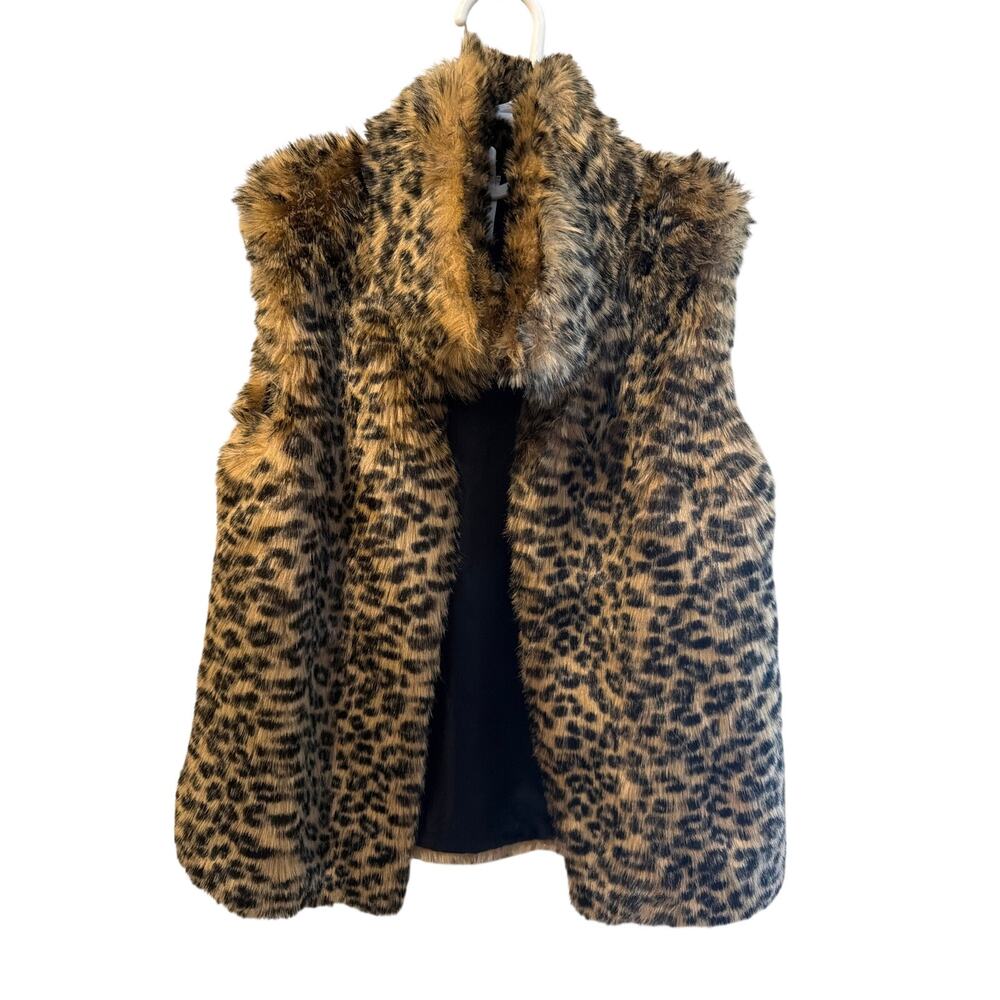 ⭐️ Girls Cherokee Leopard Print Faux Fur Vest Size Large 10/12 Chic Stylish